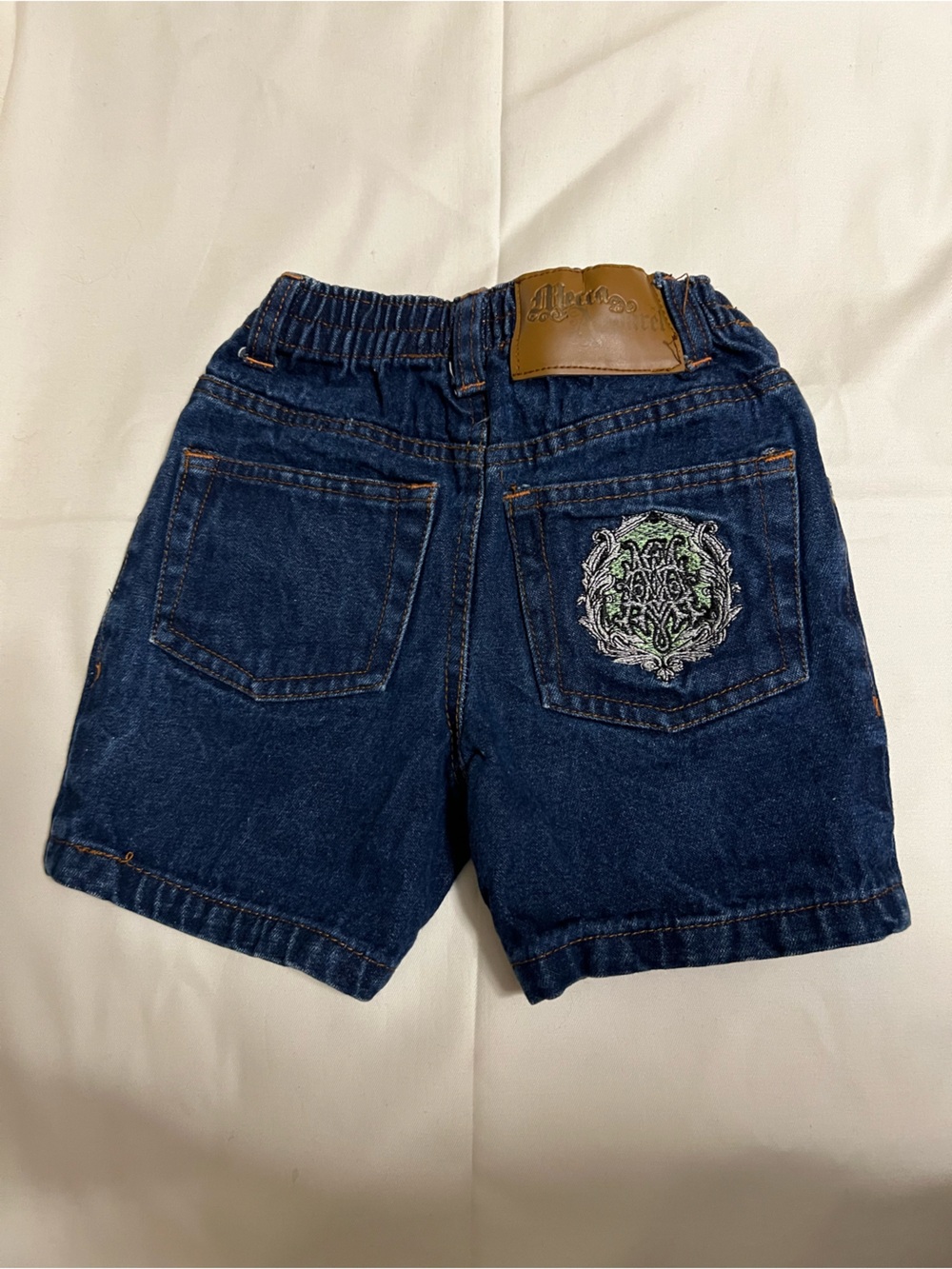Mecca Toddler Dark Wash Denim Shorts with Embroidered Back Patch
